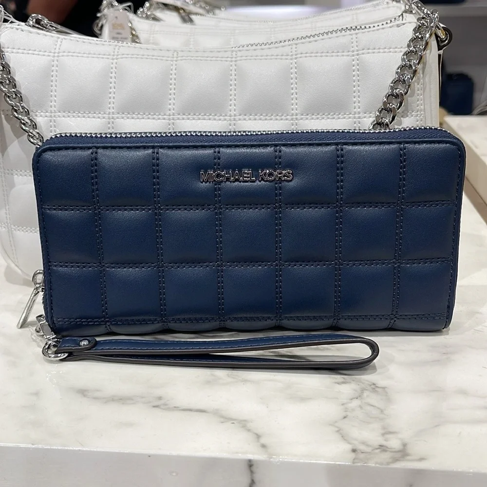 MICHAEL KORS Continental Wristlet Phone Case Wallet Navy NWT